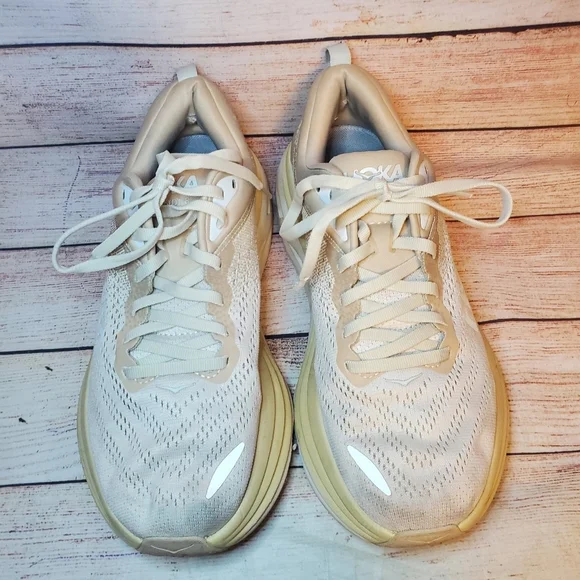 Hoka Womens 8B Bondie 8 Shifting Sand/Eggnog Athletic Running Shoes Sneakers - Picture 2 of 11